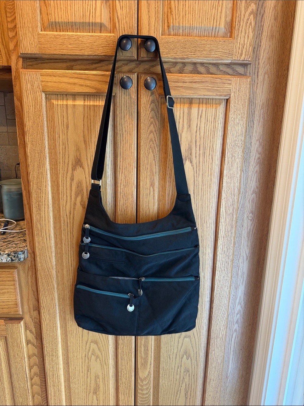 Travelon Black Crossbody Bag with Teal Zipper Accents
